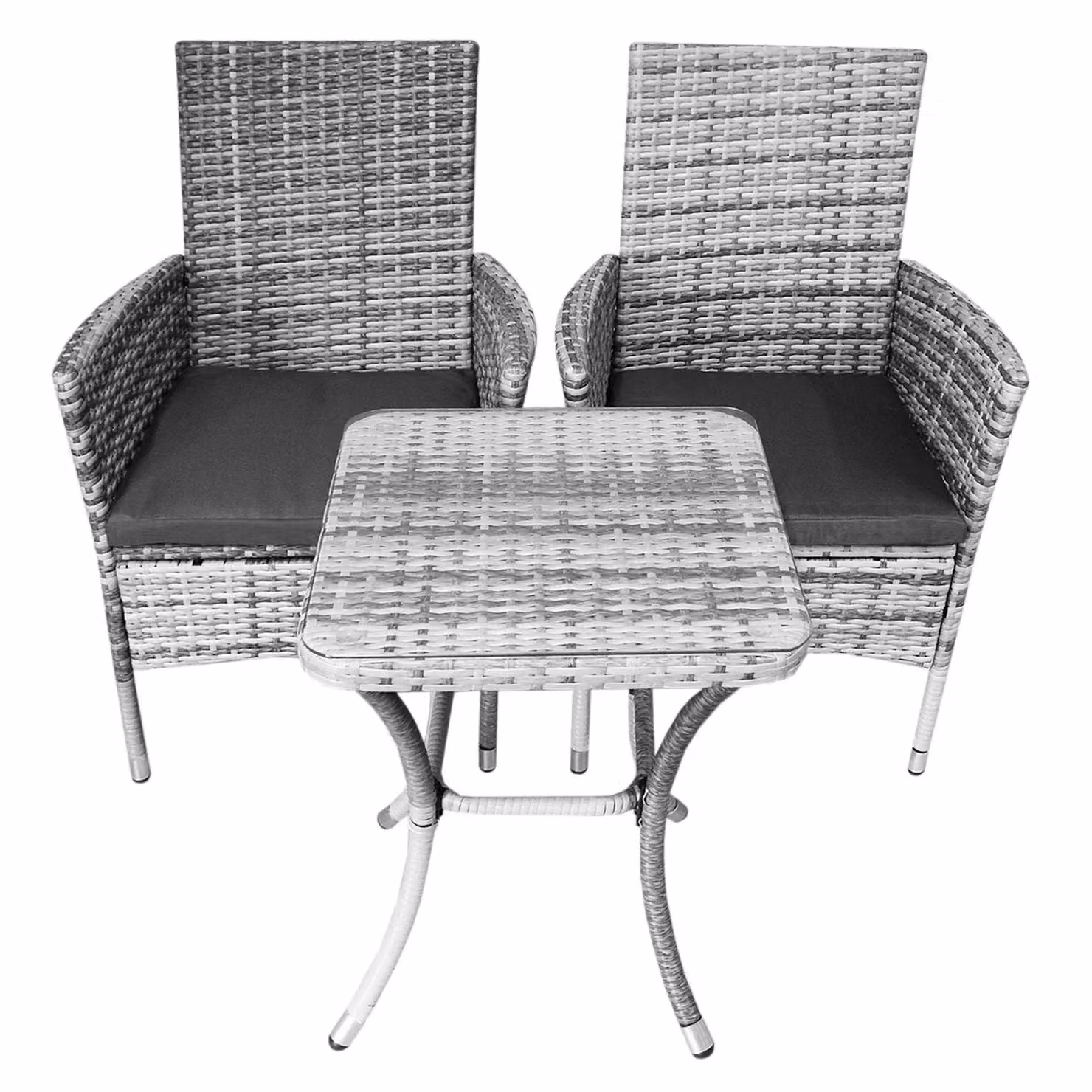 Jardi Modern Rattan Bistro Set with Glass Top in Light Grey – 2