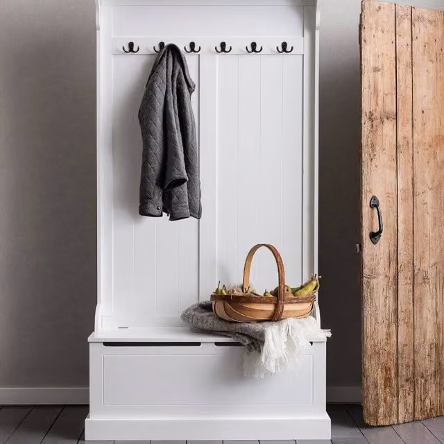 Nöa and Nani Brittany Hallway Bench and Coat Hook Shoe Storage in White