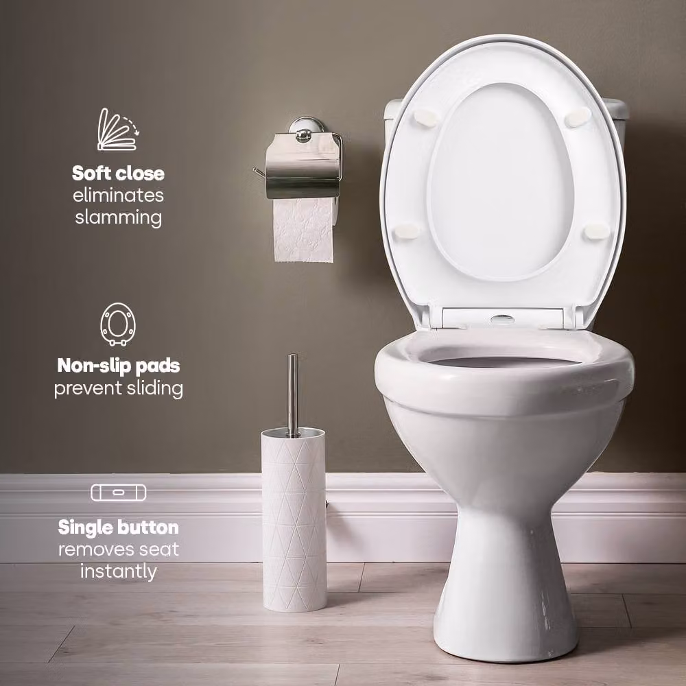 LIVIVO Oval Soft Close Toilet Seat with Quick Release Button, White – 3