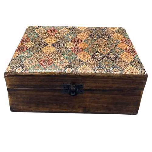 Ancient Wisdom Multicolour Enamelled Ceramic and Wooden Rectangular Box W/D/H: 20 x 15 x 7.5 cm