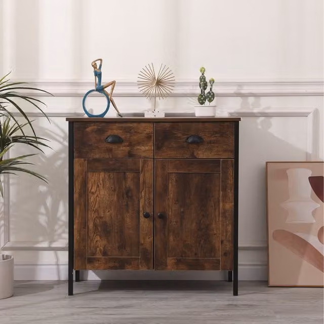 HMD Retro Sideboard with 2 Doors and 2 Drawers in Black and Brown