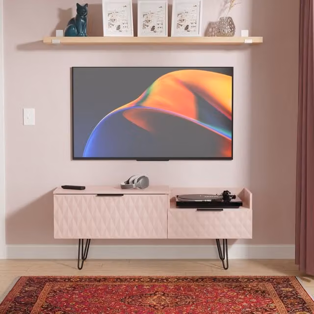 2 U Islay Ready Assembled 2 Drawer Coffee TV Unit in Dusty Pink – 1