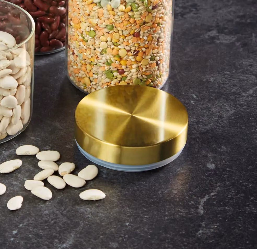 MasterClass Airtight Medium Glass Food Storage Jar with Gold Brass Lid – 3