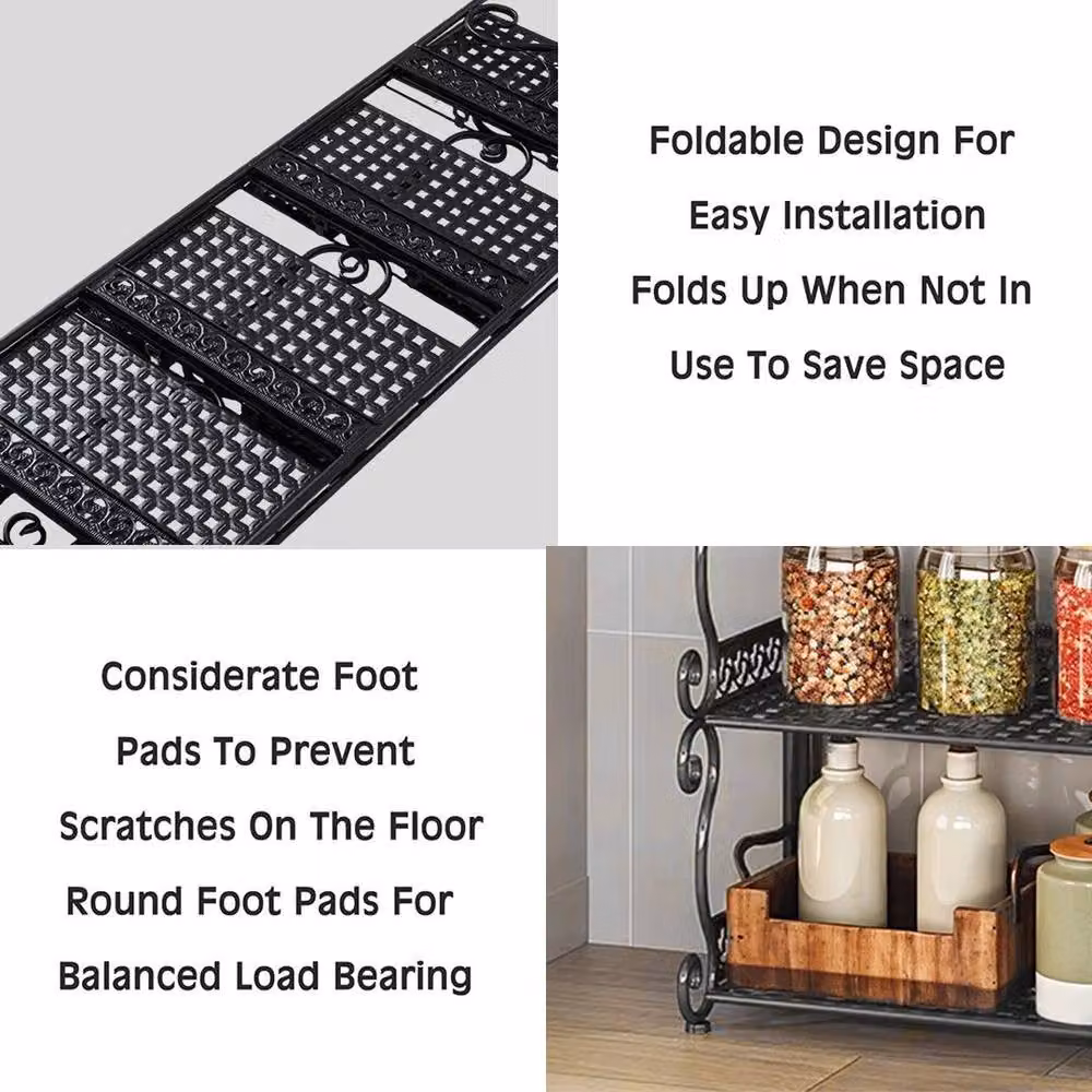 KORVIXA 4 Tier Folding Metal Shelving, Black, W/D/H: 32 x 21 x 101 cm – 4
