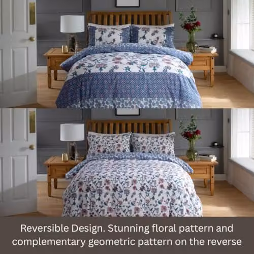 Deyongs Jacobean Reversible Blue Floral Duvet Set with Pillowcases, 100% Polycotton – 3