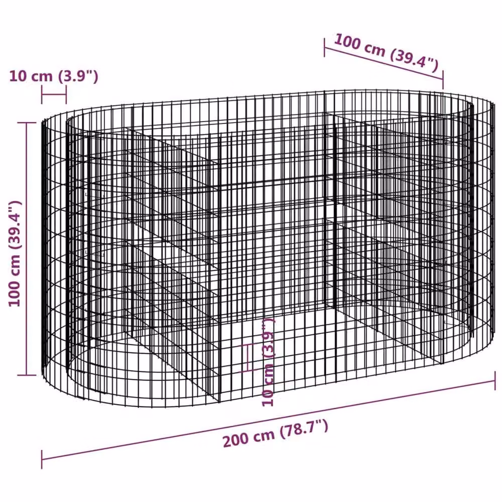 Berkfield Home Durable Galvanised Steel Gabion Raised Bed in Silver, W/D/H: 200 x 100 x 100 cm – 4