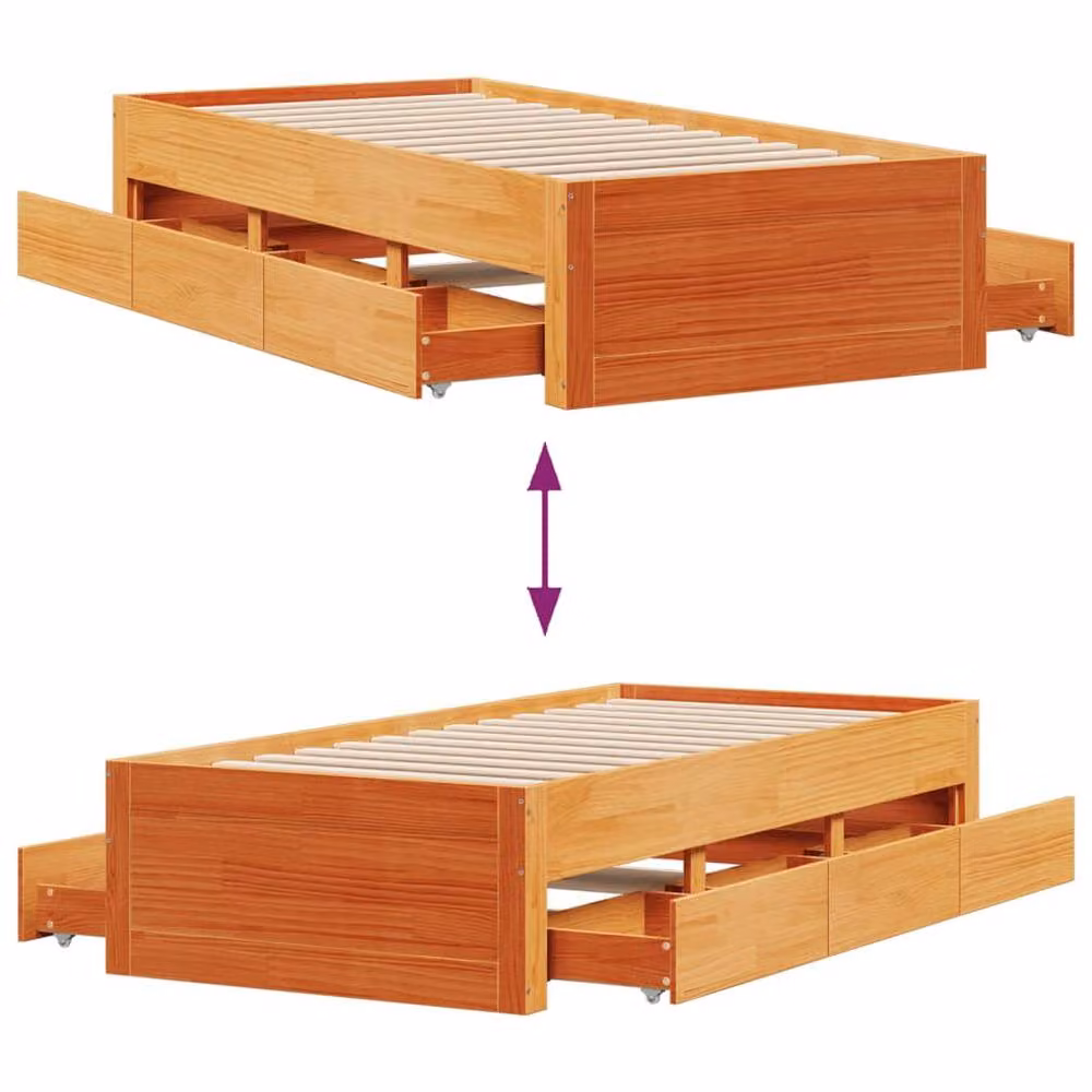 Berkfield Home Solid Wood Small Single Bed Frame with Drawers, Wax Brown, W/D/H: 190 x 78.5 x 41 cm – 4