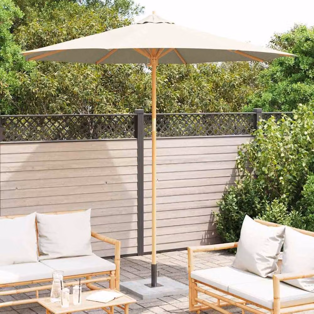 Berkfield Home Cream White Garden Parasol with Bamboo Frame, W: 270 cm, D: 260 cm – 3
