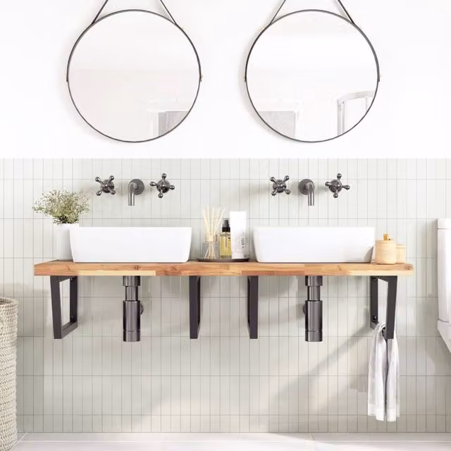 Berkfield Home Elegant Wall Mounted Basin Shelf in Brown Acacia Wood and Steel