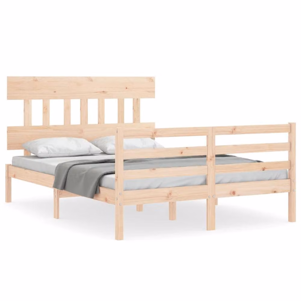 Berkfield Home Beautiful Solid Wood Bed Frame in Beige, W/D/H: 190 x 140 x 81 cm – 2