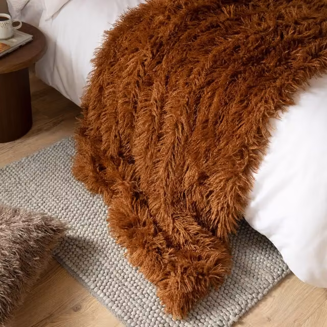 Furn Rowan Reversible Double Face Faux Fur Animal Print Throw in Orange, W/D/H: 130 x 180 cm – 2