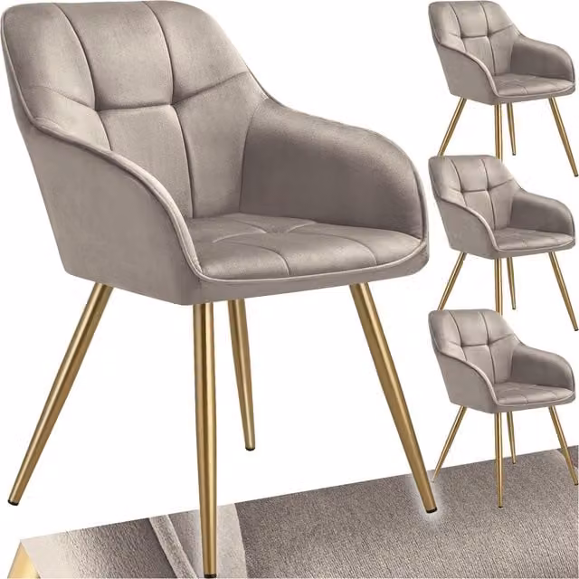 Tectake Marilyn Modern Dining Chair in Taupe Velvet with Metal Legs