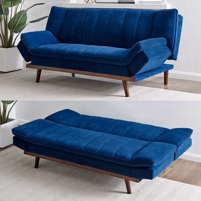 Bravich LTD Mondaine 3 Seater Click Clack Sofa Bed in Navy Blue Velvet – 1