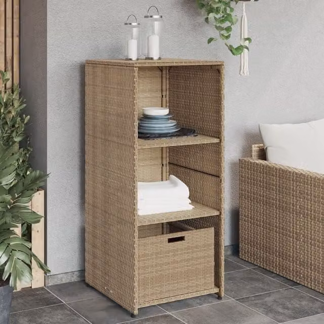 Berkfield Home Freestanding Garden Storage Cabinet in Beige Poly Rattan and Steel, W/D/H: 50 x 55 x 115 cm – 1