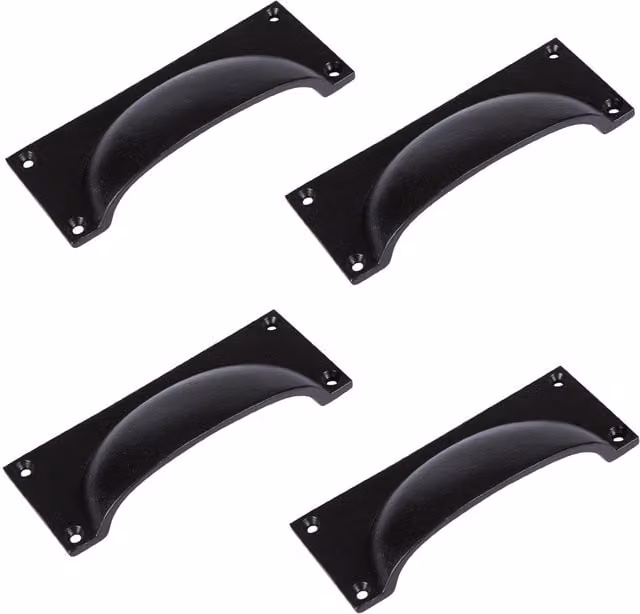 Hammer and Tongs Matt Black Iron Rectangular Cabinet Cup Handles, Pack of 4, W: 13 cm, H: 5 cm