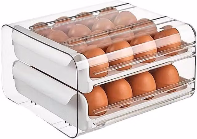 VOGREX Clear Double Layer 32 Egg Dispenser Fridge Storage Tray in White