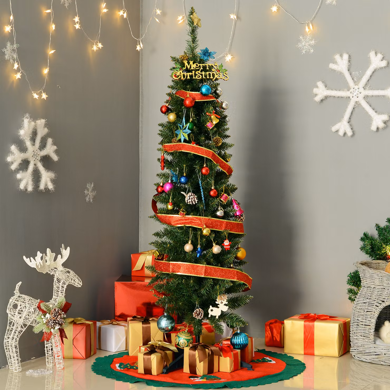 HOMCOM 150 cm Artificial Green Christmas Pine Tree with Plastic Stand – 2