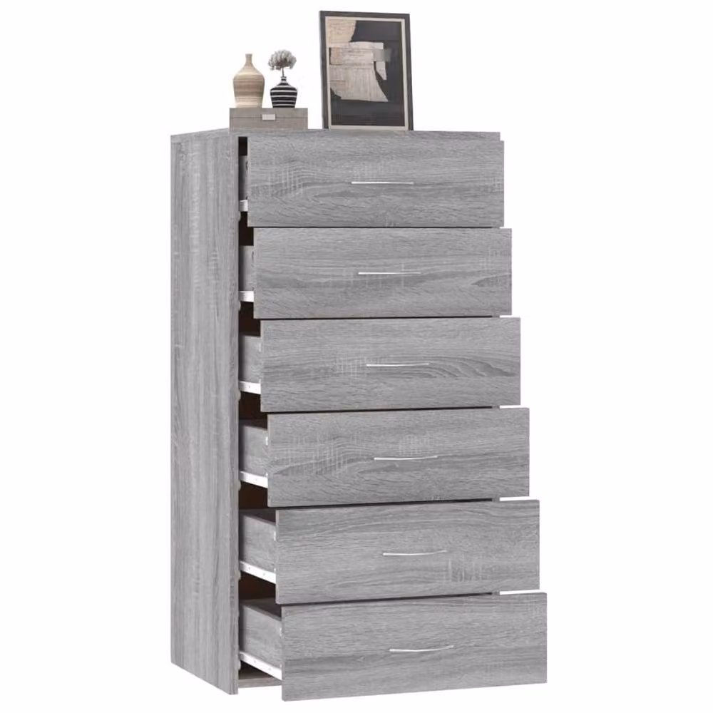 Berkfield Home Grey Sonoma Sideboard with 6 Drawers, W/D/H: 50 x 34 x 96 cm – 2
