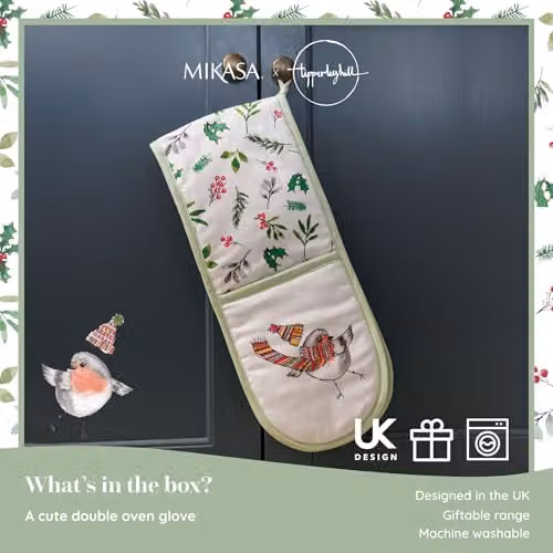 Mikasa TipperleyHill Robin Print Cotton Double Oven Glove in White and Red – 2