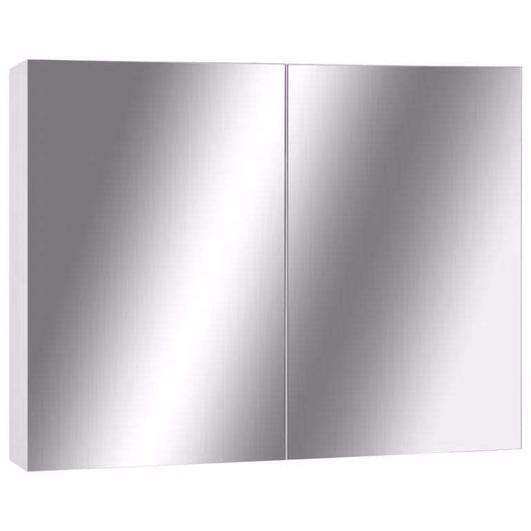 Berkfield Home White Modern Bathroom Mirror Cabinet with Hinged Glass Doors, W/D/H: 80 x 15 x 60 cm