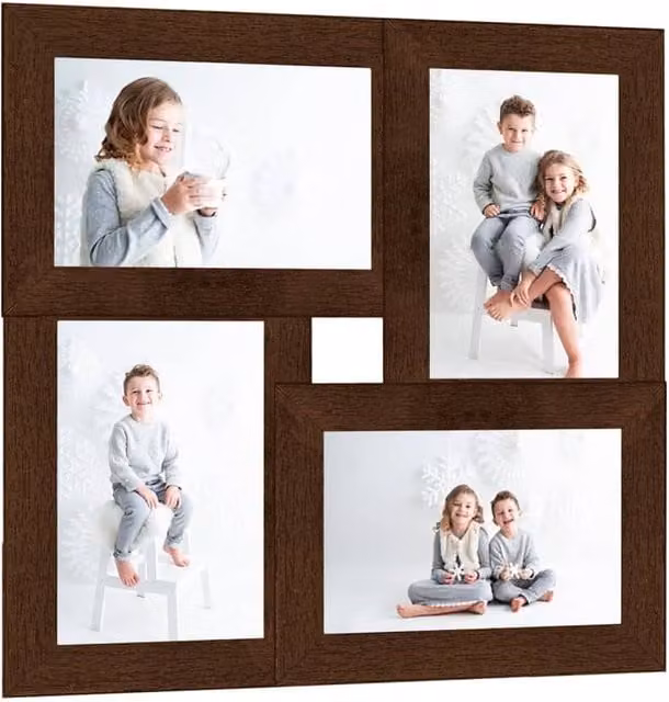 Berkfield Home Modern Rectangular Collage Photo Frame in Dark Brown for 4 Pictures, Size: 13 x 18 cm