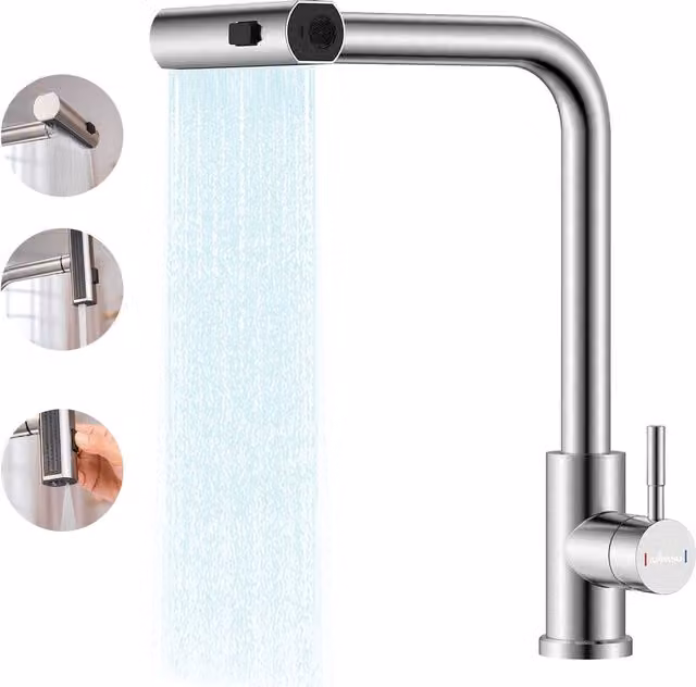 Appaso Stainless Steel Kitchen Faucet with Pull Out Sprayer and 3 Spray Modes in Silver