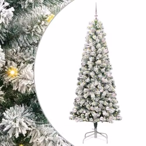 vidaXL Artificial Hinged Christmas Tree in Green and White, Height: 240 cm