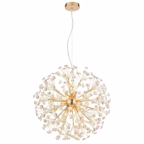 Globo Lighting Crystal Sphere Pendant Light in Gold and Transparent with 9 G9 LED Bulbs – 1