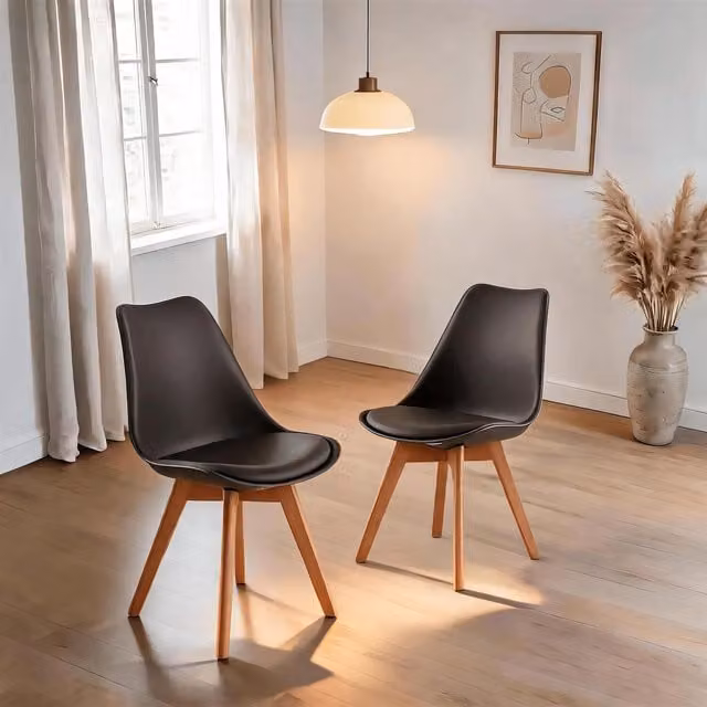 Home Source Lisbon Pair of Grey Dining Chairs with Synthetic Leather Upholstery
