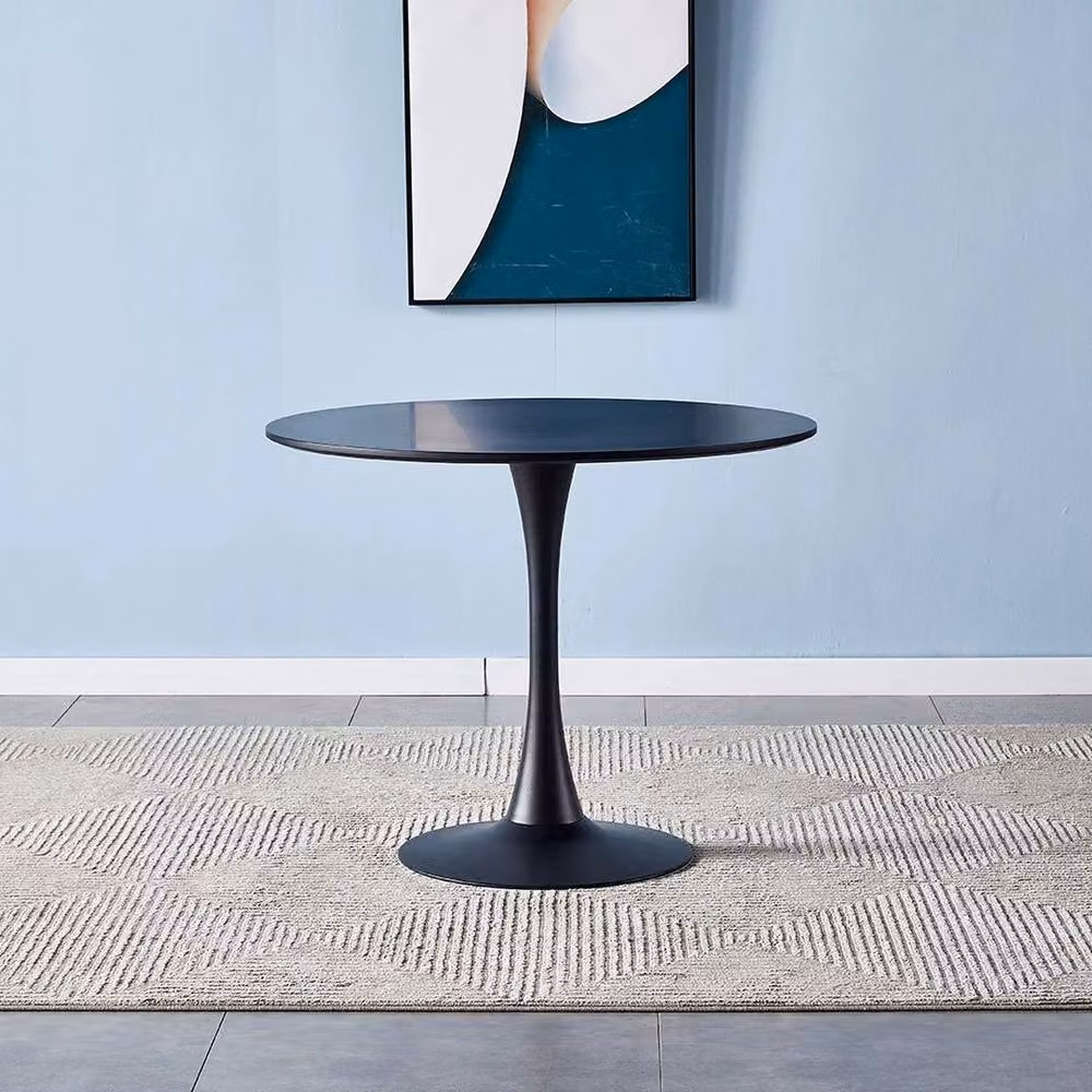 KORVIXA Modern Round Black Wood Dining Table with Central Column, Diameter: 90 cm – 5
