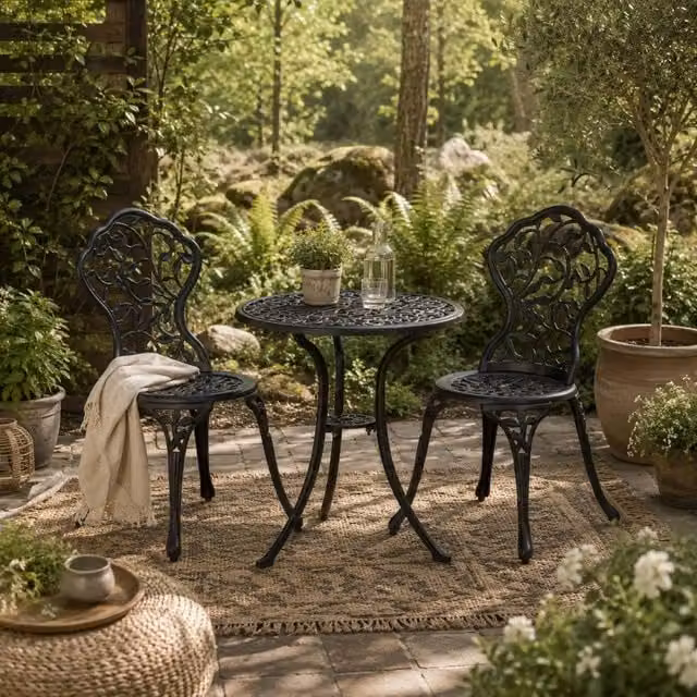 Wyld Haus Kanesu 3 Piece Antique Black Aluminium Bistro Set – 1
