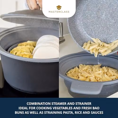 MasterClass Silicone Collapsible Two-in-One Steam Strainer and Colander with Handles, Grey – 3