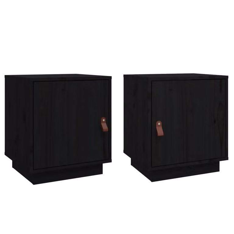 Berkfield Home Set of 2 Black Solid Wood Pine Bedside Cabinets, W: 40 cm, D: 34 cm, H: 45 cm