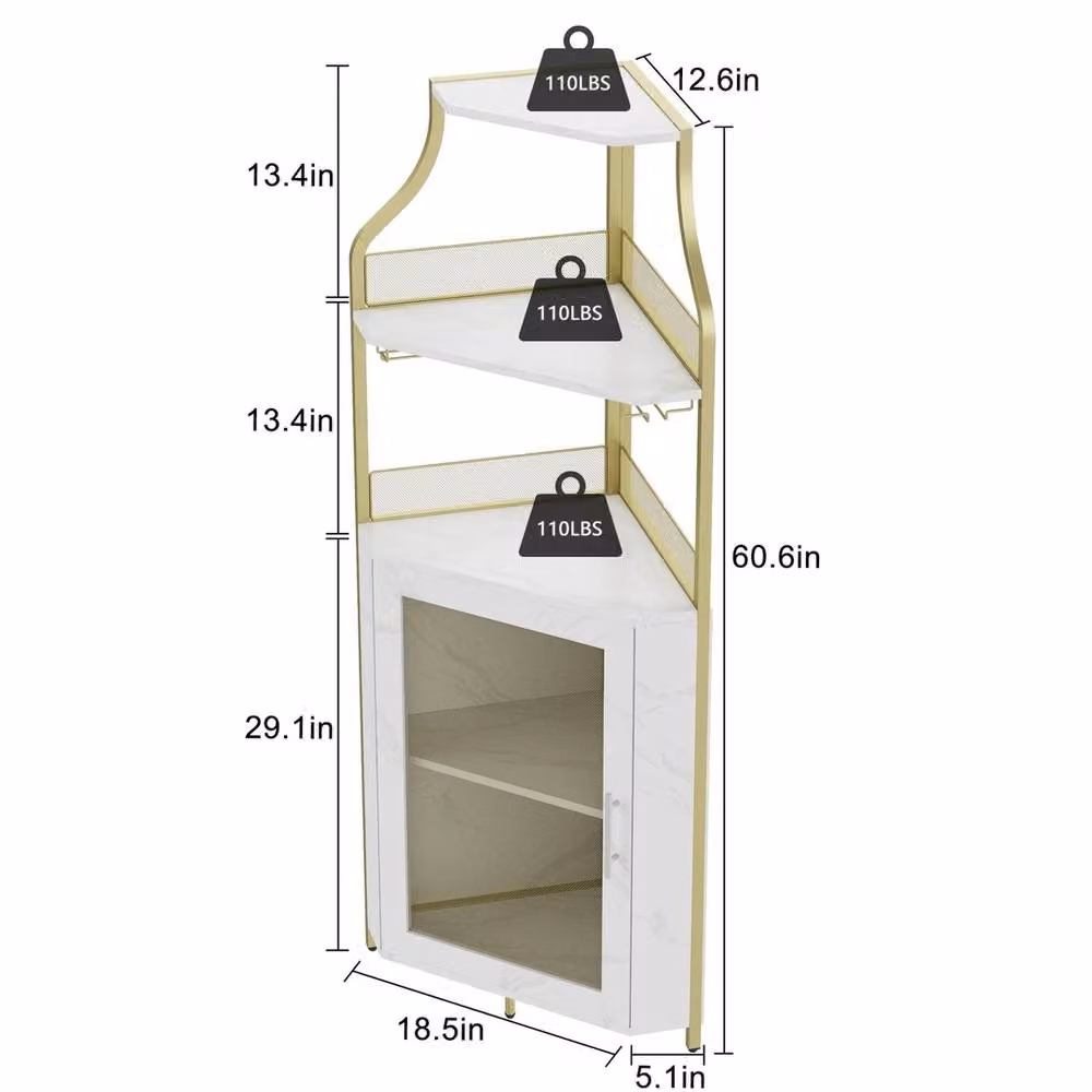 VOGREX Modern Corner Wine Bar Cabinet with Storage Shelves and Drawers in Black, White and Multicolour, H: 152.4 cm x W: 47.0 cm x D: 46.99 cm – 2