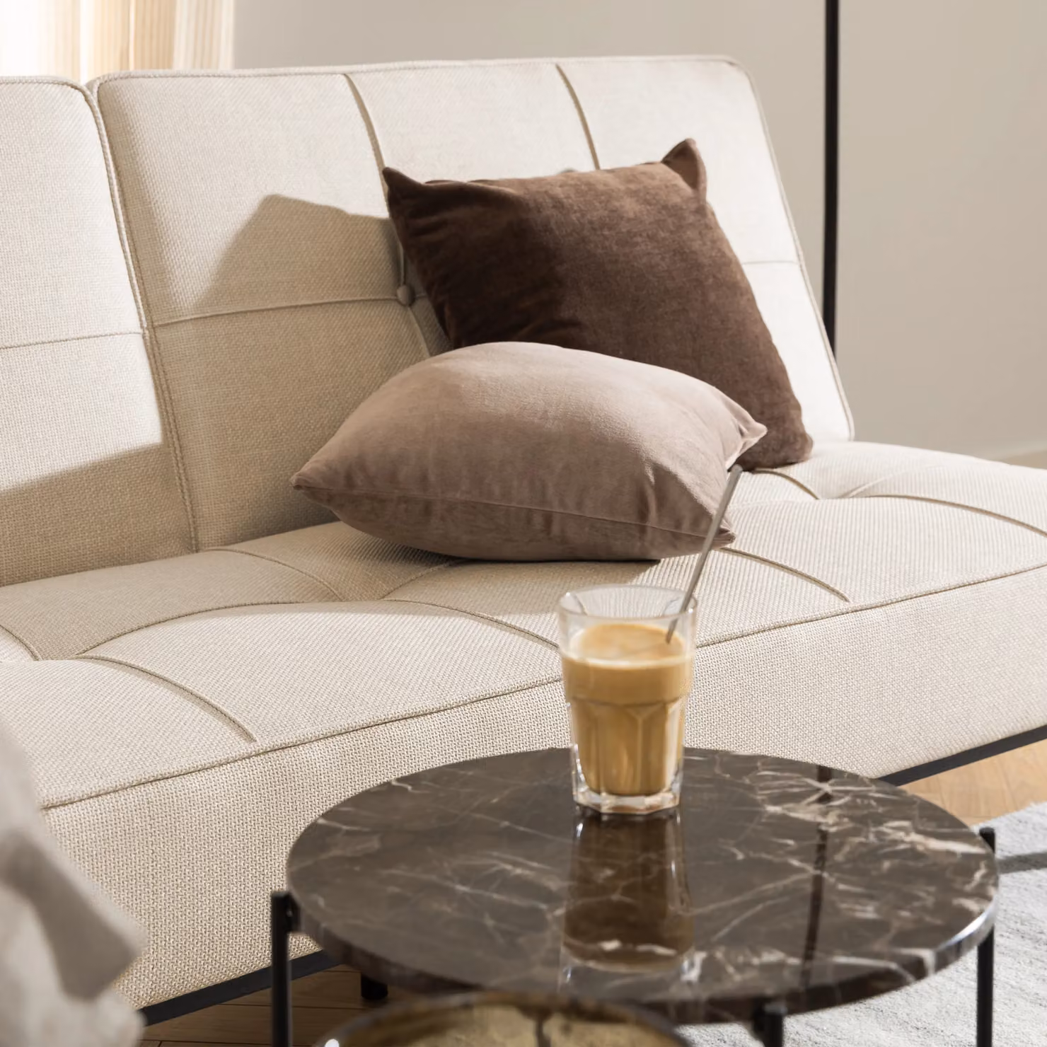 Furniture To Go Avila Modern Side Table with Brown Marble Top and Black Metal X-Frame, W: 42 cm, D: 45 cm – 5