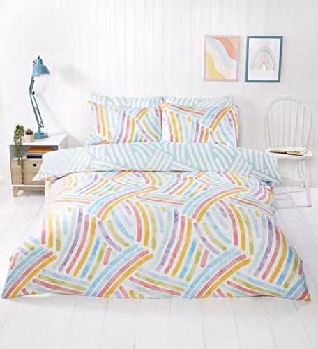 Rapport Home Multicoloured Art Microfibre Polyester Duvet Cover and Pillowcase Set, W: 180 cm, L: 220 cm