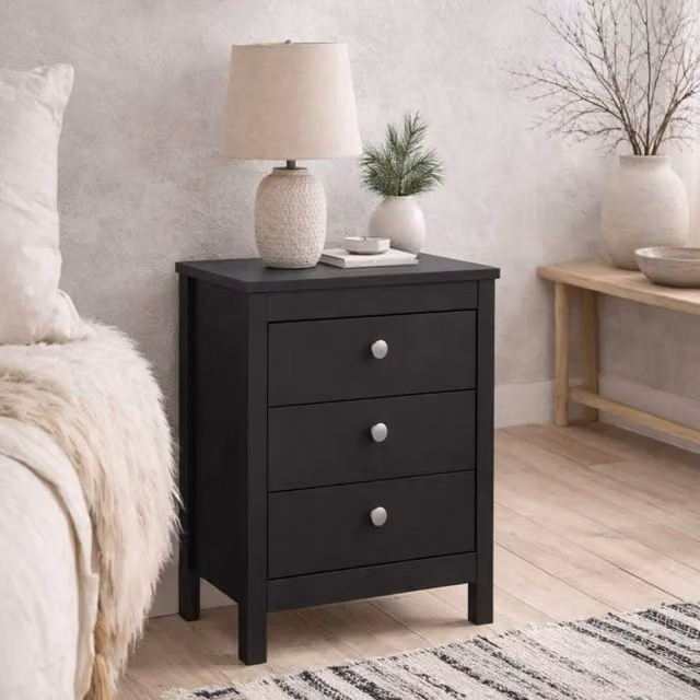 Wyld Haus Gossmere Matt Black 3-Drawer Bedside Table – 1