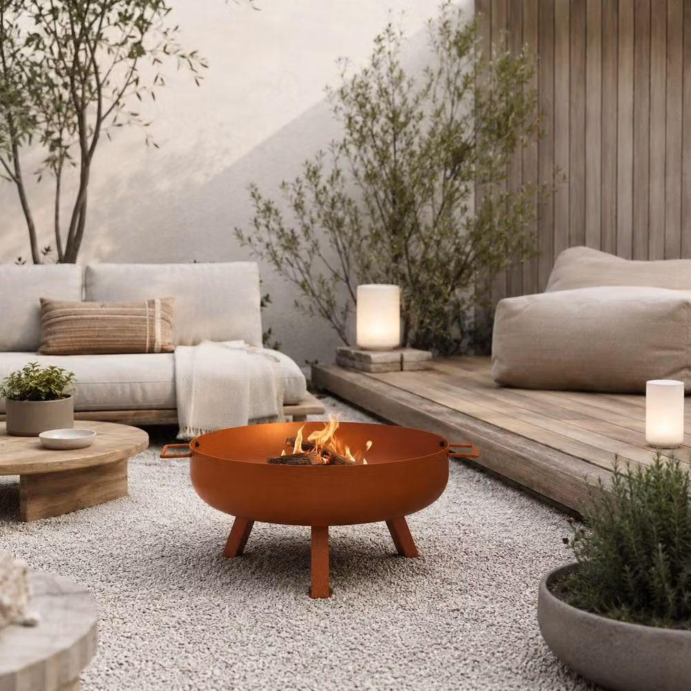 Teamson Home Outdoor Garden Fire Pit with Spark Guard, Terracotta Brown, Diameter: 70 cm – 5