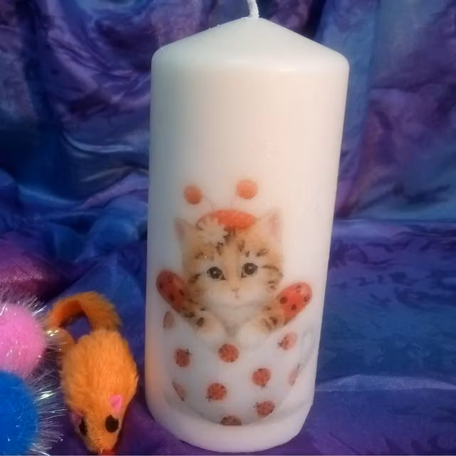 Viki Adorable Kittens White Pillar Candle Set of 4