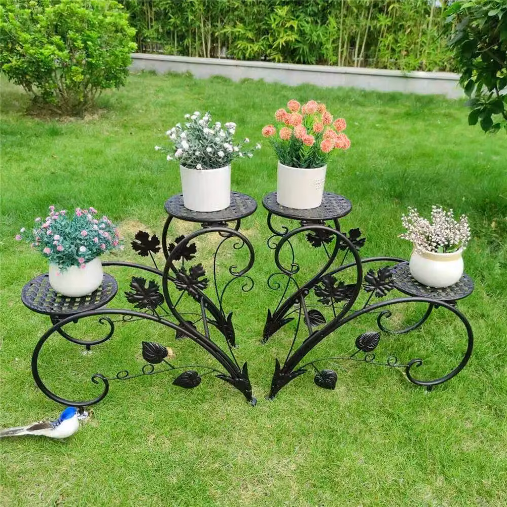 SPETLEK Set of 2 Black Metal Leaf Design Potted Plant Stands – 2