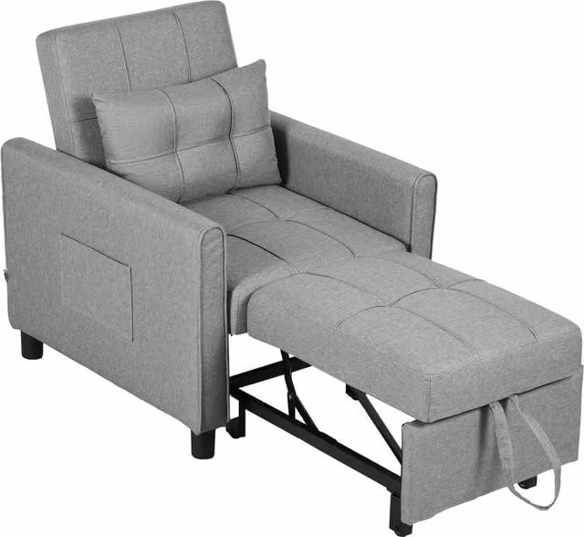 HOMCOM Single Folding Chair Bed in Light Grey with Linen-Look Fabric and Metal Frame – 1