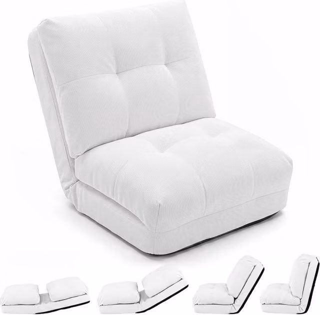 Gymax 5-Level Adjustable Gaming Floor Chair and Lazy Lounger with Back Support in White – 1