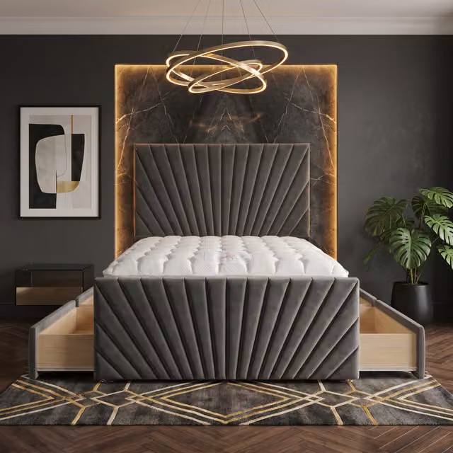 Somnior Beds Ltd Sunrise Velvet Divan Bed with Mattress and Drawers in Anthracite Grey, W/D/H: 180 x 200 cm