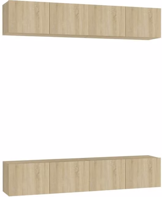 Berkfield Home 4-Piece Sonoma Oak TV Cabinet Set in Light Tan, W/D/H: 80 x 30 x 30 cm
