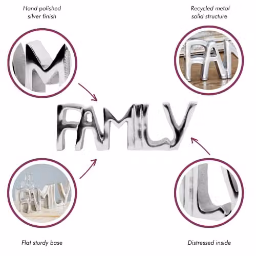 Paper High Reclaimed Metal Family Sign in Silver, W: 25 cm, H: 8.5 cm – 3