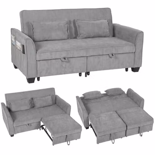 HOMCOM 2 Seater L Shaped Sofa Bed in Grey with Pull Out Drawer and Sleeping Function – 1