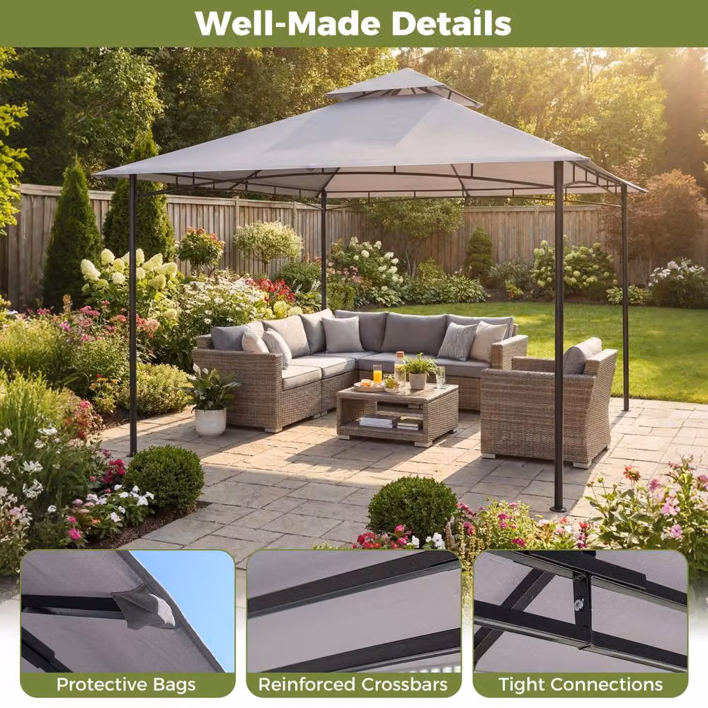 Costway Grey Metal Frame Outdoor Patio Gazebo Canopy Tent W/D/H: 330 x 330 x 284 cm – 3