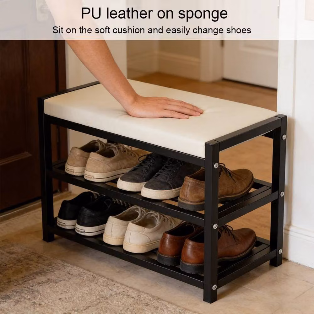 FLAVORA Black Shoe Bench Stool and Storage Rack, W/D/H: 80 x 25 x 43 cm – 5