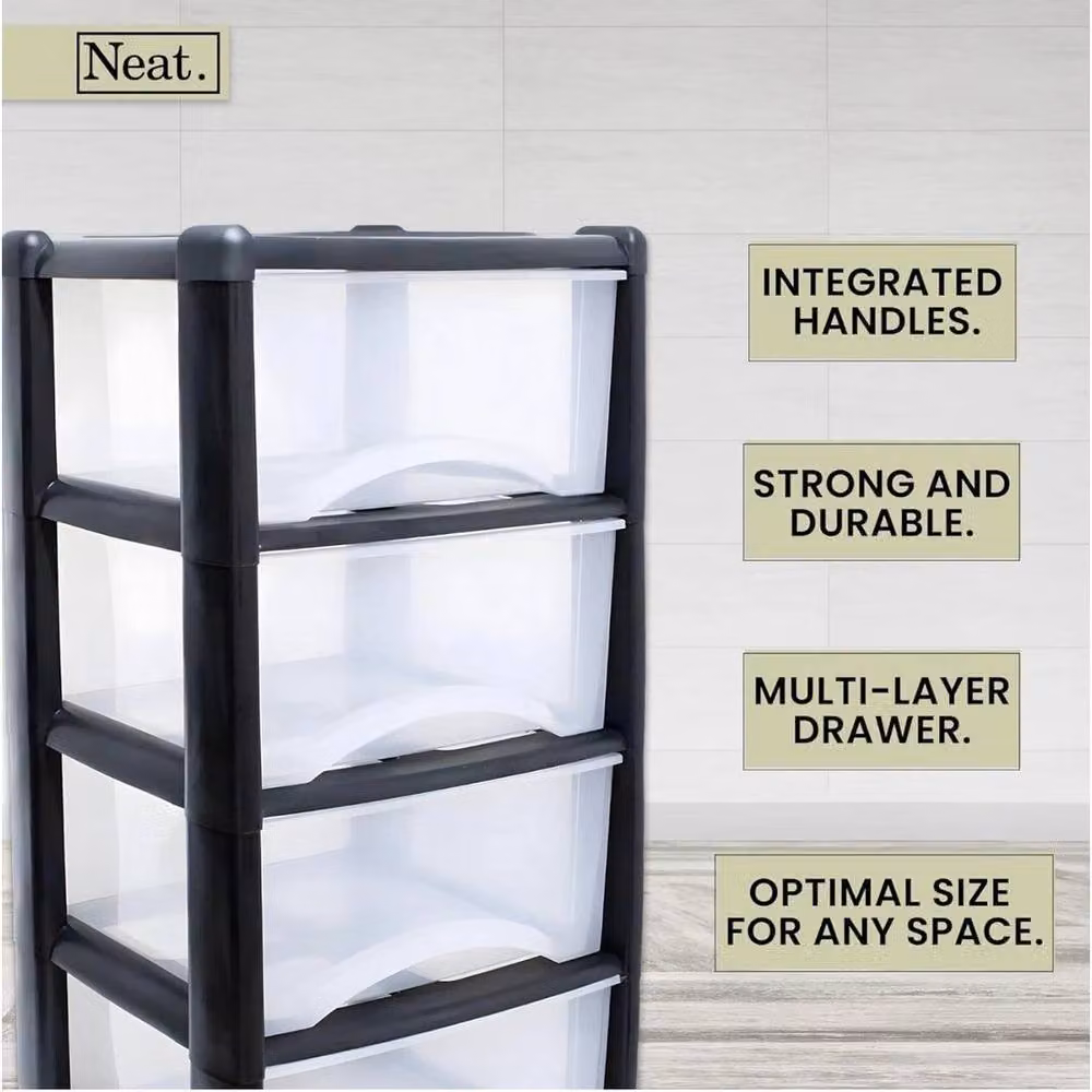 Neat Plastics SPETLEK 4 Drawer Large Storage Tower in Black Plastic – 4