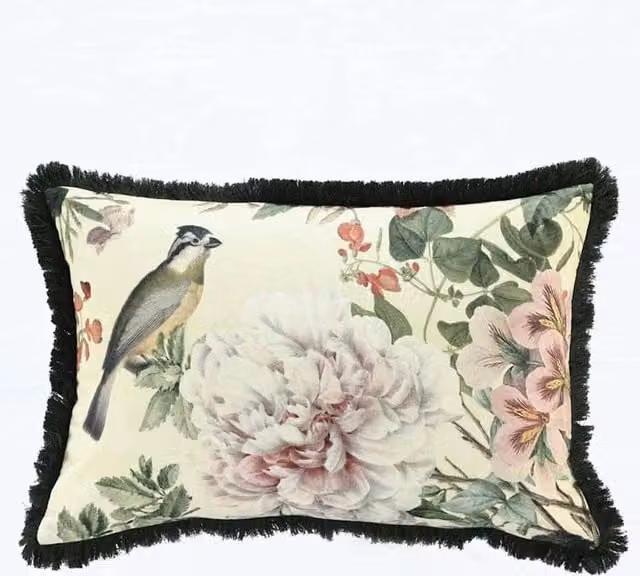 MM Linen Viola Rectangular Bolster Cushion in Cream Mix Floral Linen Cotton Blend